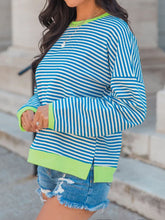 Perfee Striped Round Neck Long Sleeve Sweatshirt OutfitFlow